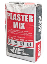 Micro Milling Plaster Mix is a blend of cement, graded sand and special additives. Ideal for plastering of walls, brick laying, stone work, and patching of damaged mortar. Micro Milling Plaster Mix is a blend of cement, graded sand and special additives. Ideal for plastering of walls, brick laying, stone work, and patching of damaged mortar.
